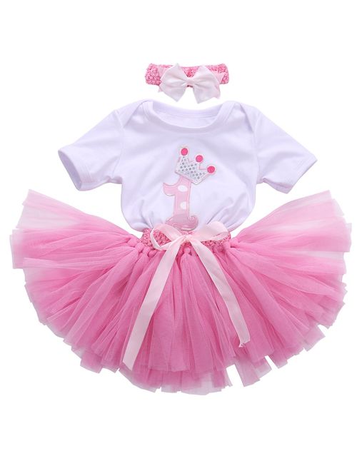 Girls'It's My Birthday Print Shirt Tutu Skirt Dress Outfit Set