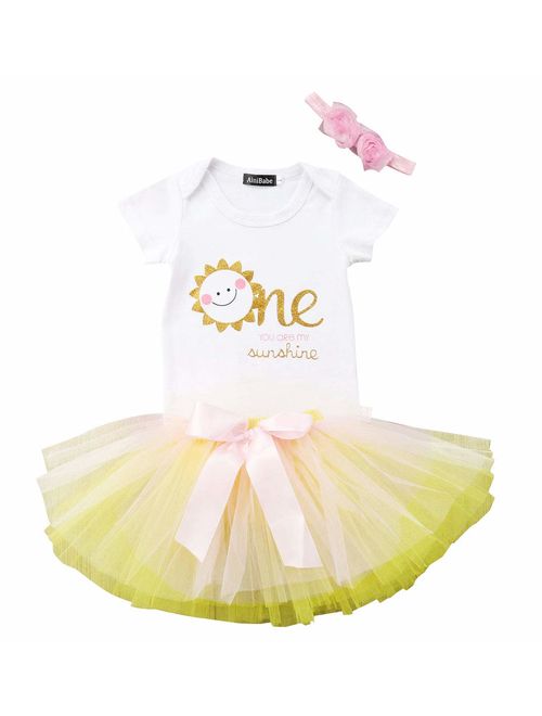 Girls'It's My Birthday Print Shirt Tutu Skirt Dress Outfit Set