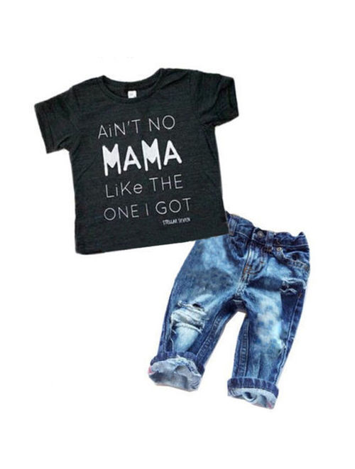 Newborn Toddler Kids Boys Clothes T Shirt Tee Top +Denim Pants Outfits Set Black 3-4 Years