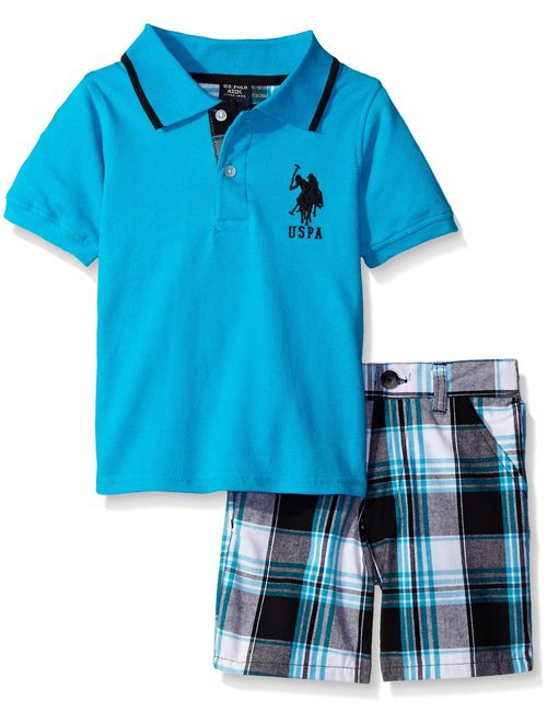 U.S. Polo Assn. Boys' 2 Piece Big Pony Solid Pique Polo Shirt and Plaid Short