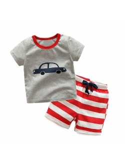 Boys Summer Clothes Print T-Shirt and Stripe Shorts Set for Boys 1-6 Years