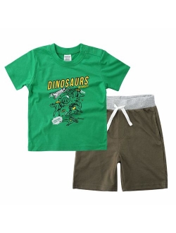 Boys Summer Clothes Print T-Shirt and Stripe Shorts Set for Boys 1-6 Years