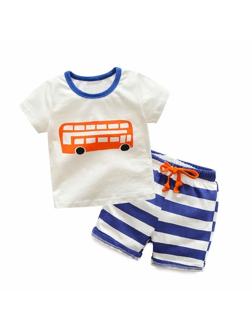 Boys Summer Clothes Print T-Shirt and Stripe Shorts Set for Boys 1-6 Years