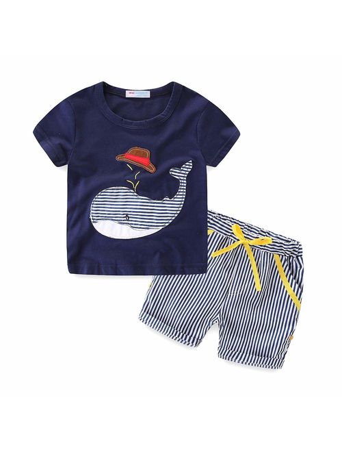 Boys Summer Clothes Print T-Shirt and Stripe Shorts Set for Boys 1-6 Years