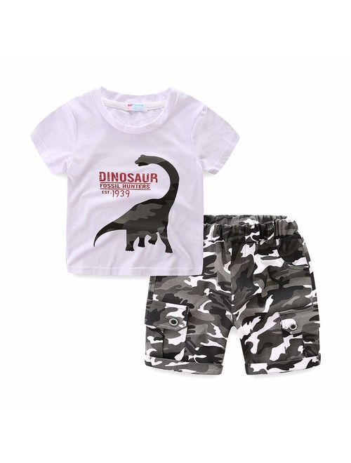 Boys Summer Clothes Print T-Shirt and Stripe Shorts Set for Boys 1-6 Years