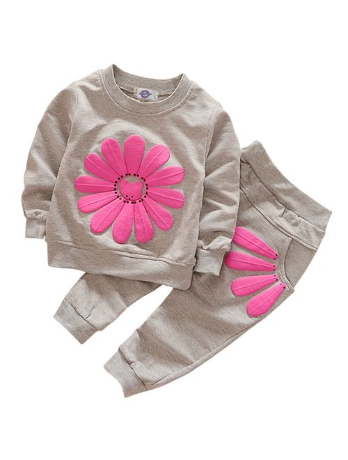 Toddler Baby Girls Sunflower Clothes Set Long Sleeve Top and Pants 2pcs Outfits Fall Clothes