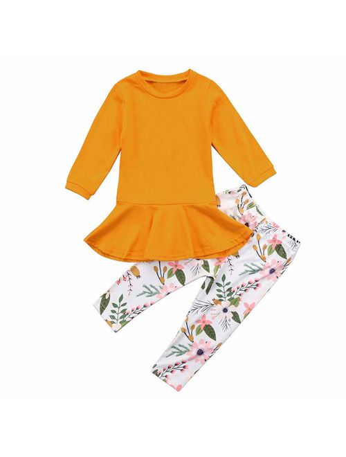 Toddler Baby Girls Sunflower Clothes Set Long Sleeve Top and Pants 2pcs Outfits Fall Clothes