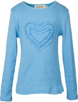 Ipuang Girls' Heart-Shaped Long Sleeve T-Shirt