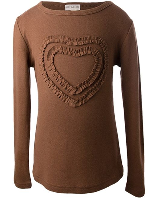 Ipuang Girls' Heart-Shaped Long Sleeve T-Shirt