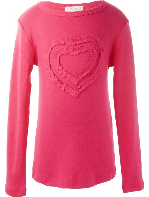 Ipuang Girls' Heart-Shaped Long Sleeve T-Shirt