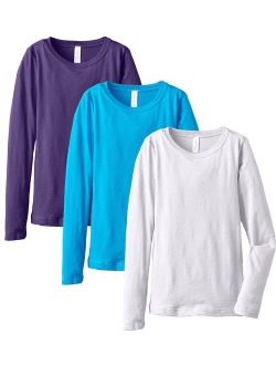 Clementine Apparel 3-Pack Big Girls Tween Youth Crew Neck Long Sleeve T Shirts