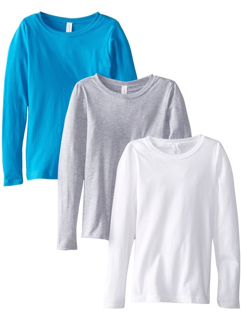 Clementine Apparel 3-Pack Big Girls Tween Youth Crew Neck Long Sleeve T Shirts