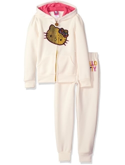 Hello Kitty Little Girls' 2 Piece Hooded Fleece Active Clothing Set, White Hoodie Outfit, Clothes for Little Girls