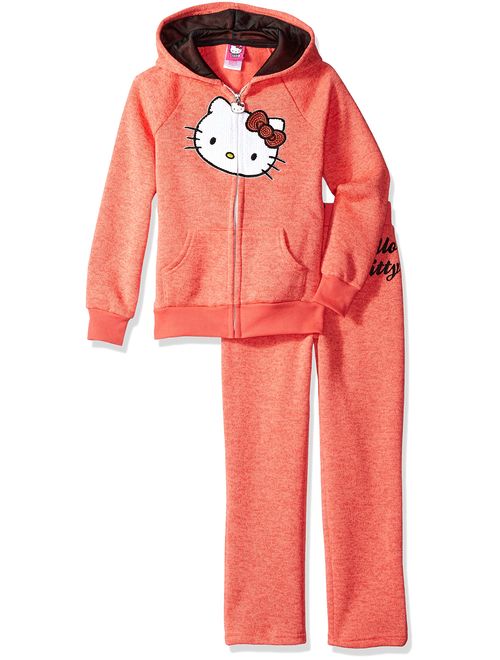 Hello Kitty Little Girls' 2 Piece Hooded Fleece Active Clothing Set, White Hoodie Outfit, Clothes for Little Girls