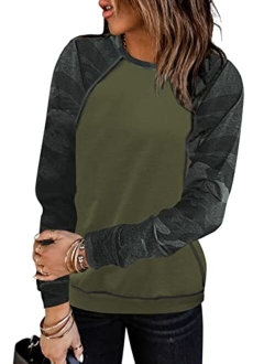 Sidefeel Women Long Sleeve Crewneck Pullover Camo Print Sweatshirt Jumper Top