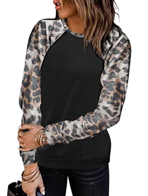 Sidefeel Women Long Sleeve Crewneck Pullover Camo Print Sweatshirt Jumper Top