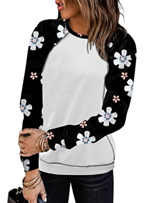 Sidefeel Women Long Sleeve Crewneck Pullover Camo Print Sweatshirt Jumper Top