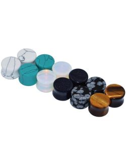 Qmcandy 6 Pairs Mixed Stone Ear Plugs Tunnels Saddle Expander Body Piercing Set Gauge 8G to 3/4 in