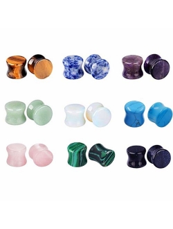 Qmcandy 6 Pairs Mixed Stone Ear Plugs Tunnels Saddle Expander Body Piercing Set Gauge 8G to 3/4 in