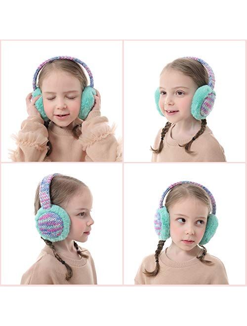 Flammi Kids Knit Earmuffs Winter Outdoor Furry Ear Warmers for Boys Girls