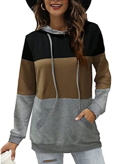 TEMOFON Womens Floral Hoodies Long Sleeve Drawstring Casual Sweatshirts Pullover Tops with Pockets S-XL