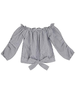 Mericiny 3-10Y Little Girls Kids Baby Off Shoulder Tees Striped Tie Knot Front Camis Tanks