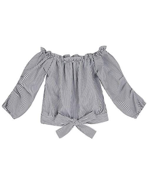 Hirigin Mericiny 3-10Y Little Girls Kids Baby Off Shoulder Tees Striped Tie Knot Front Camis Tanks