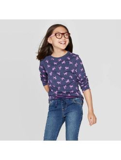 Girls' Unicorn Print Round Neck Long Sleeve T-Shirt - Cat & Jack™ Navy