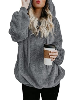 Acelitt Women's Fuzzy Casual Loose Oversized Sweatshirt Hooded with Pockets (11 Color,S-XXL)