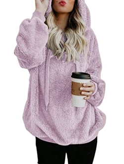 Acelitt Women's Fuzzy Casual Loose Oversized Sweatshirt Hooded with Pockets (11 Color,S-XXL)