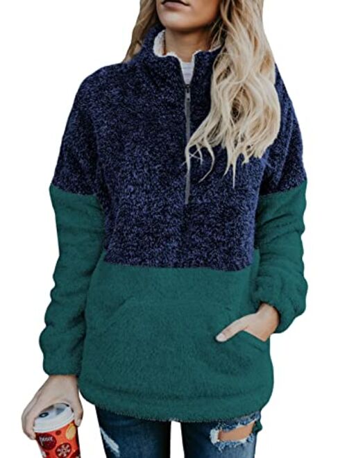 Acelitt Women's Fuzzy Casual Loose Oversized Sweatshirt Hooded with Pockets (11 Color,S-XXL)