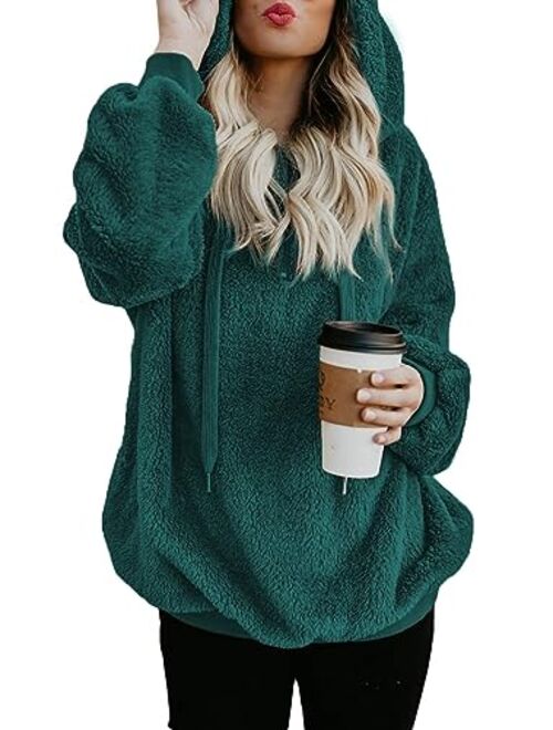 Acelitt Women's Fuzzy Casual Loose Oversized Sweatshirt Hooded with Pockets (11 Color,S-XXL)