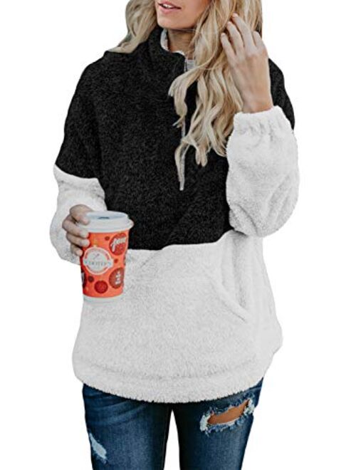 Acelitt Women's Fuzzy Casual Loose Oversized Sweatshirt Hooded with Pockets (11 Color,S-XXL)