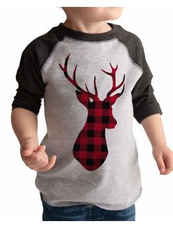 7 ate 9 Apparel Kids Plaid Deer Raglan Tee Grey