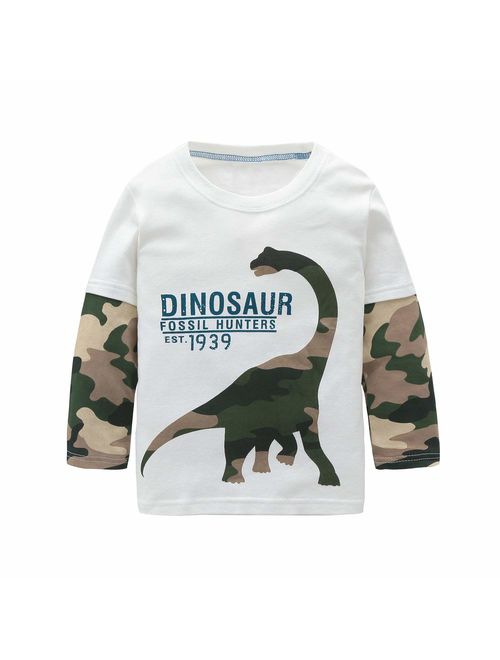 Metee Dresses Boys Kids Long Sleeve Cotton T-Shirts Cartoon Tops