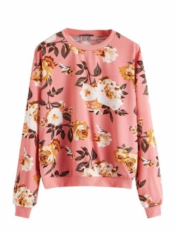 Women's Casual Floral Print Long Sleeve Pullover Tops Lightweight Sweatshirt