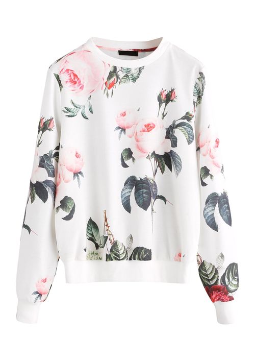 ROMWE Women's Casual Floral Print Long Sleeve Pullover Tops Lightweight Sweatshirt