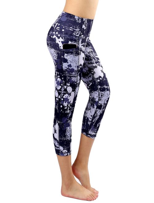 Neonysweets Womens Printed Tummy Control Yoga Workout Leggings Pockets