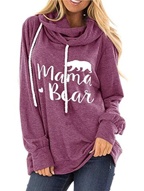 ALBIZIA Women's Long Sleeve Crew Neck Mama Bear Elbow Patch T Shirt Top