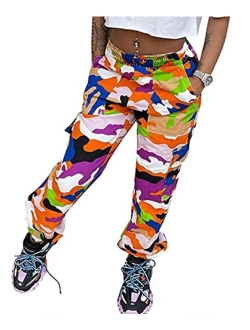 Voghtic Women's High Waisted Slim Fit Camoflage Camo Jogger Pants with Belt