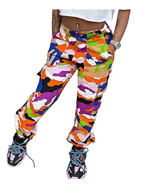 Voghtic Women's High Waisted Slim Fit Camoflage Camo Jogger Pants with Belt