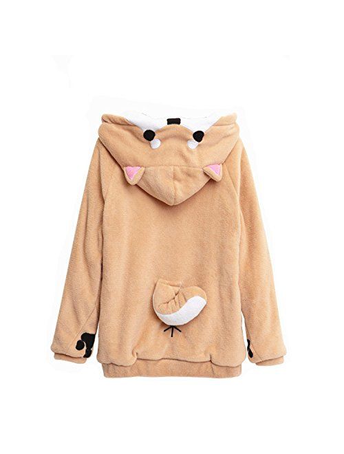 CORIRESHA Cute Coral Celvet Long Sleeve Shiba Inu Dog Home Wear Clothes Hoodie Sweatshirt with 3D Dog Ear and Dog Tail