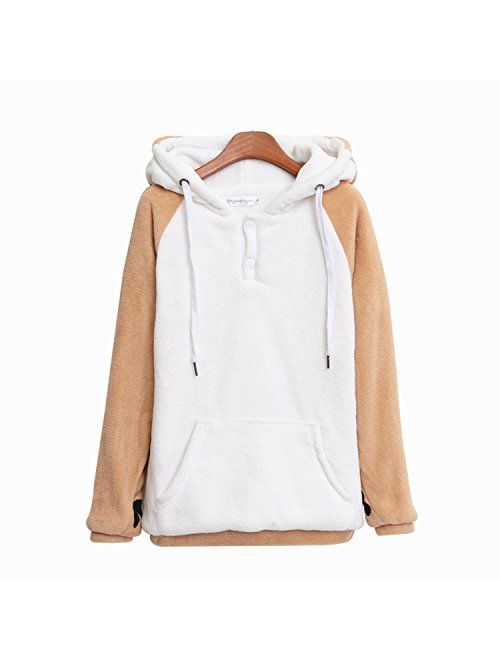 CORIRESHA Cute Coral Celvet Long Sleeve Shiba Inu Dog Home Wear Clothes Hoodie Sweatshirt with 3D Dog Ear and Dog Tail