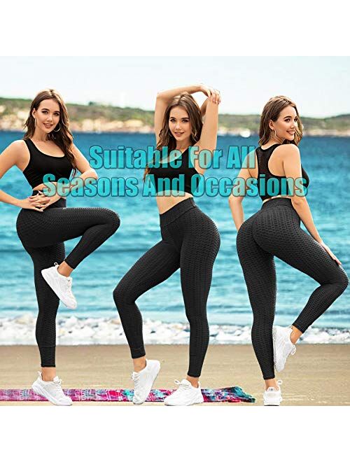 FITTOO Women High Waist Yoga Capris Ruched Butt Lifting Yoga Pant Booty  Textured Leggings 