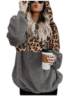 Women Casual Double Fuzzy Sweatshirt Faux Fleece Zip Pullover Hoodies Coat Outwear S-XXL