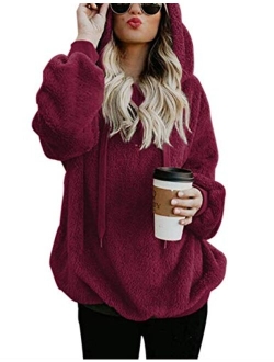 Women Casual Double Fuzzy Sweatshirt Faux Fleece Zip Pullover Hoodies Coat Outwear S-XXL