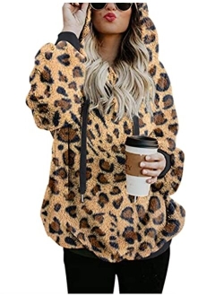 Women Casual Double Fuzzy Sweatshirt Faux Fleece Zip Pullover Hoodies Coat Outwear S-XXL