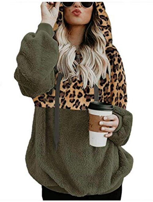 Women Casual Double Fuzzy Sweatshirt Faux Fleece Zip Pullover Hoodies Coat Outwear S-XXL