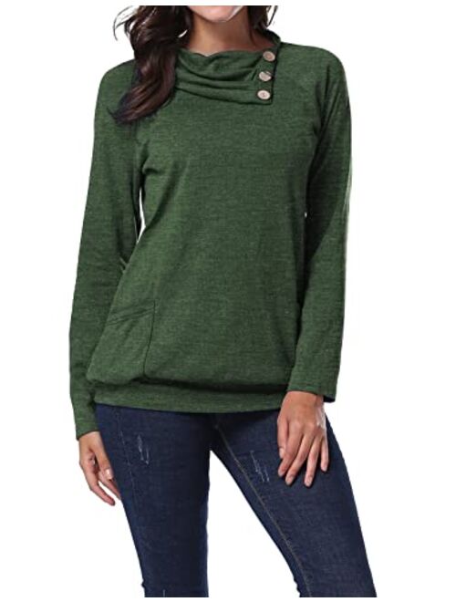 Miusey Womens Raglan Long Sleeve Cowl Neck Pullover Casual Tunic Sweatshirts with Pockets