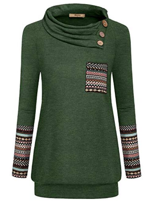 Miusey Womens Raglan Long Sleeve Cowl Neck Pullover Casual Tunic Sweatshirts with Pockets